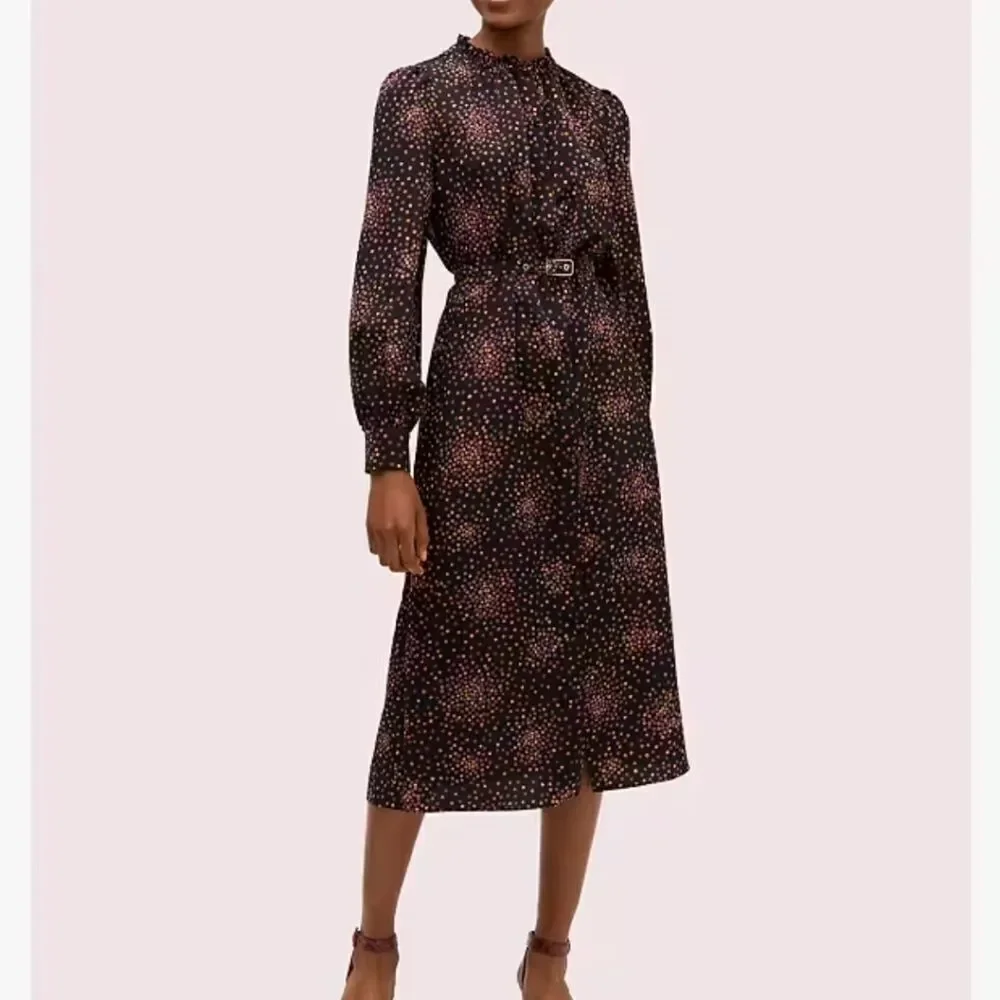 Kate Spade Disco Dots Ruffle Shirt Dress Black Size 4 EUC